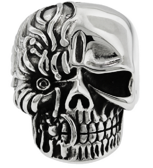 Stainless Steel 316L Decaying Skull Ring With Worms