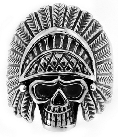 Stainless Steel 316L Indian Chief Skull Ring