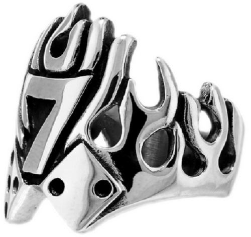 Stainless Steel 316L Lucky 7 Dice Ring With Flames