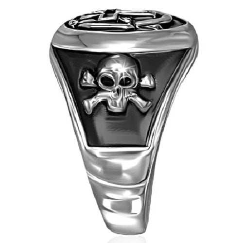 Stainless Steel 316L Latin Cross Pirate Skull Crossbones Ring