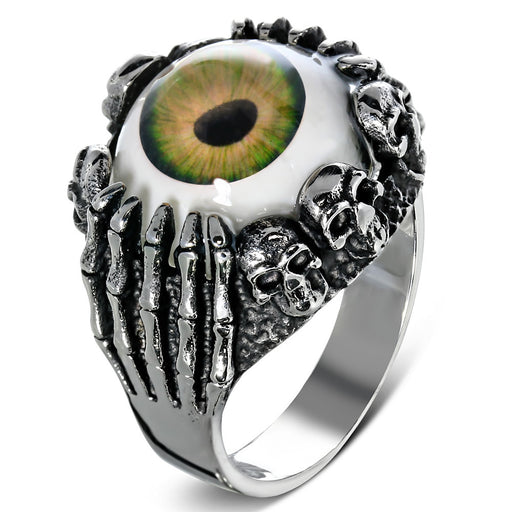 Stainless Steel 316L 2-Tone Brown Eyeball Hand Skull Ring