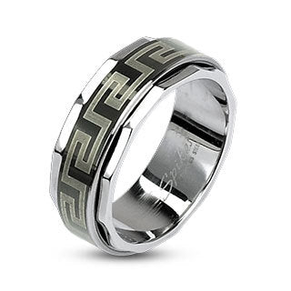 Stainless Steel 316L Black IP Greek Key Design Spinner Ring