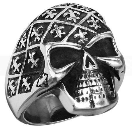 Stainless Steel 316L Fleur De Lis Skull Ring