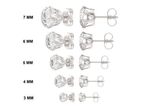 Women's Round Clear Cubic Zirconia (CZ) Stainless Steel Stud Earring 10 Pairs Assorted Sizes