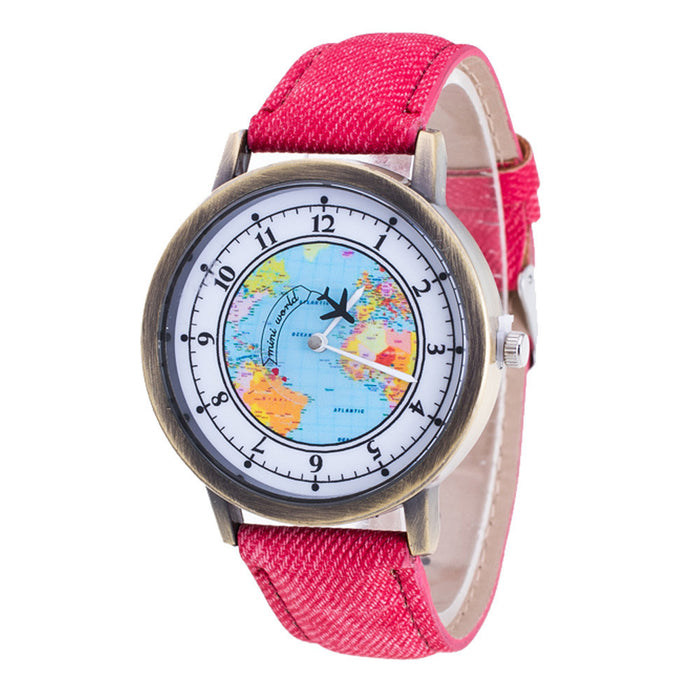 Flashy Trends Women's Fashion World Map Analog Quartz Wrist Watch in 7 Colors