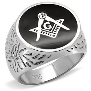 Handsome Stainless Steel Masonic Ring with Black Metal Highlights