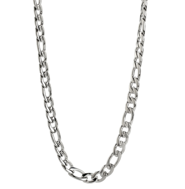 Stainless Steel Figaro Chain 24" (61cm) Long and GODSON Cross Pendant for Men or Women