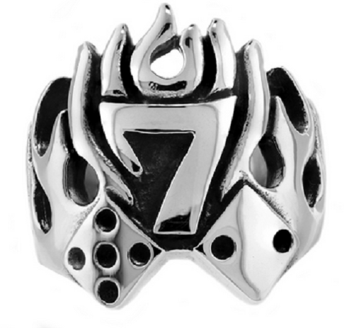Stainless Steel 316L Lucky 7 Dice Ring With Flames