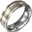 Half Round Stainless Steel Two Tone Ring with Greek Key Design and Comfort Fit