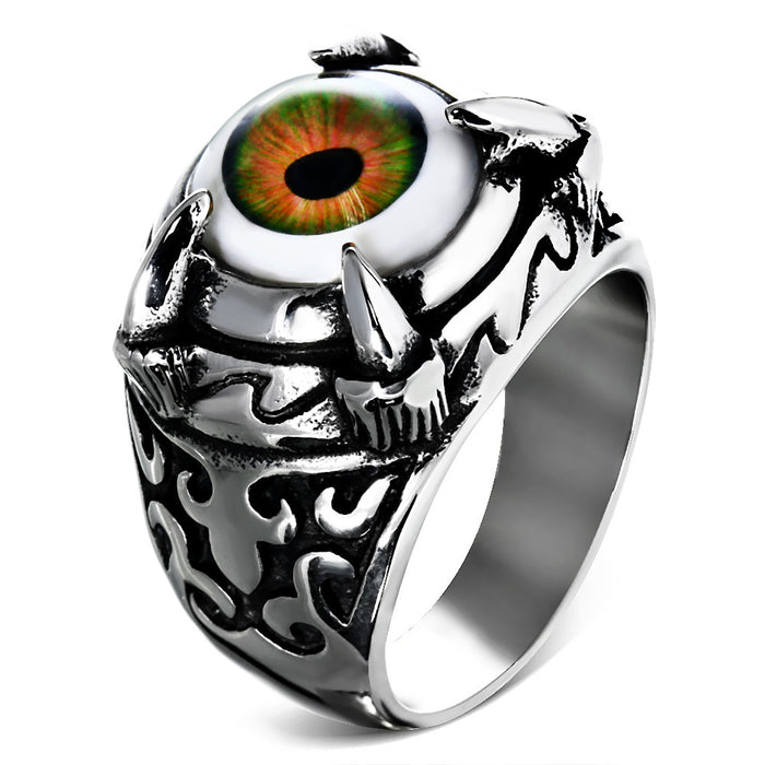 Stainless Steel 316L 2-tone Brown Eyeball Dragon Claw Ring