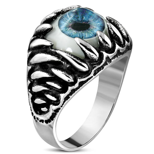 Stainless Steel 2-Tone Light Blue Eyeball Shark Tooth Ring
