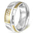 2 Tone Stainless Steel Half Round Band Ring with Comfort Fit and Greek Key Design