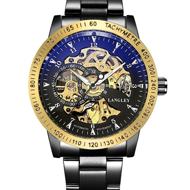 Top Luxury Brand Mechanical Watch Men's Automatic Self wind Wristwatch Stainless Steel Skeleton Fashion Clock Male Steampunk