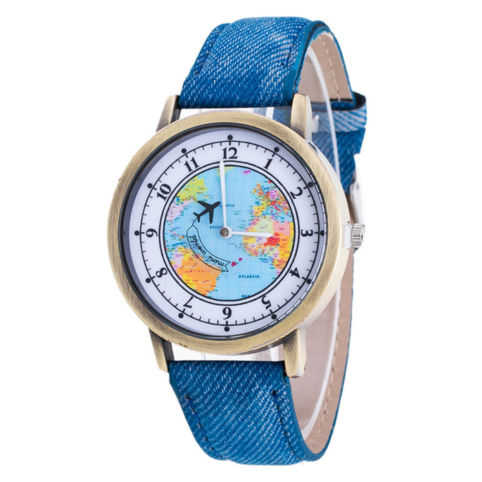 Flashy Trends Women's Fashion World Map Analog Quartz Wrist Watch in 7 Colors