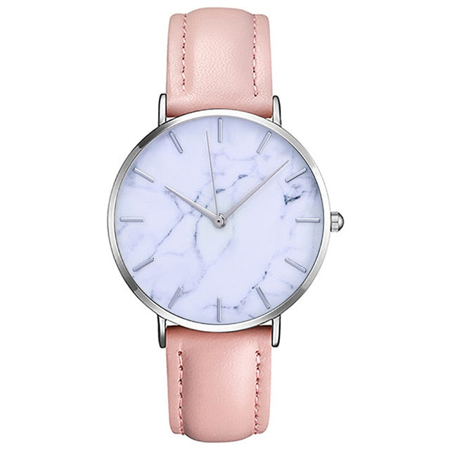 Women's Clock Ladies Fashion Simple Stylish Marble Mirror Dial Watches Men Women Slim Leather Analog Classic Casual Wrist Watch